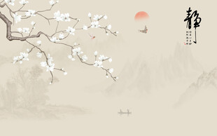 新中式兰花工笔花鸟画电视背景墙