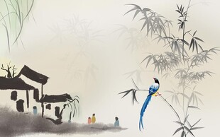 新中式房屋竹子背景墙