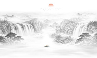  新中式水墨山水电视背景墙