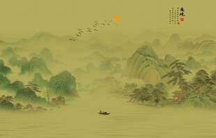 新中式屏风古风山水画背景墙