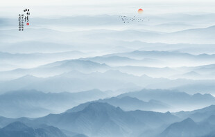 远山近水水墨风景画