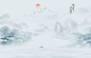 水墨江南水乡背景墙