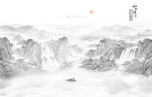 国画山水背景墙