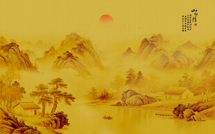 新中式水墨山水国画电视背景墙