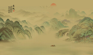 国画山水画背景墙