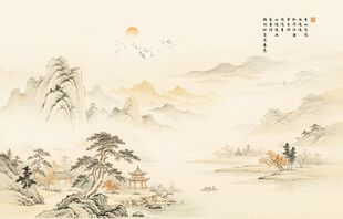 新中式屏风古风水墨山水画背景墙