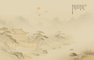 新中式古风古典山水画背景墙