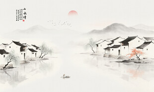 水墨江南水乡背景