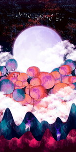 幻彩月夜山景玄关装饰画